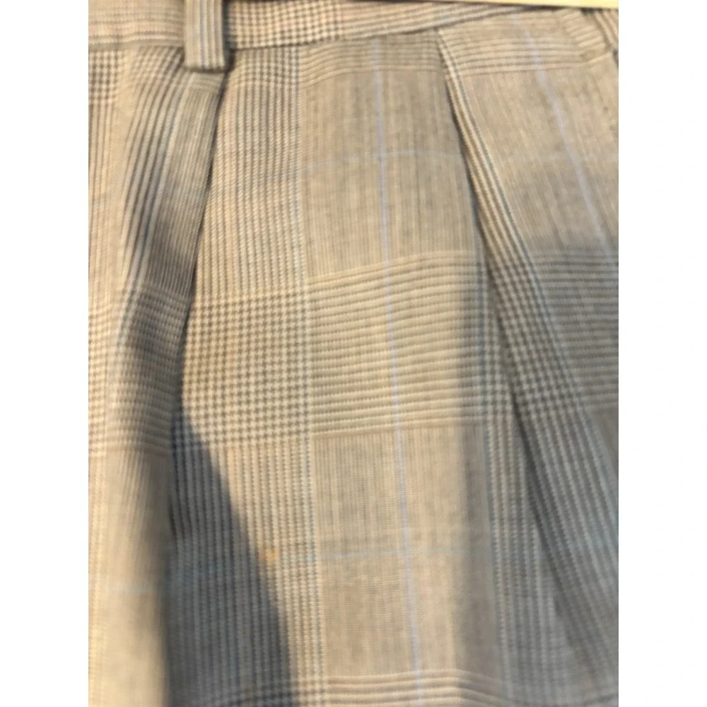 LANDS END Brown Windowpane Wool 2Pc SUIT‎ 44L Pleated Front Pants 36x30